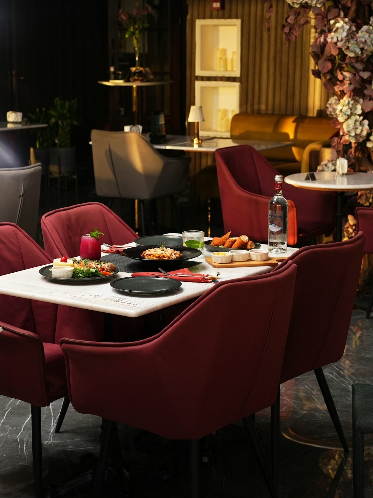 Restaurant dining room with set tables